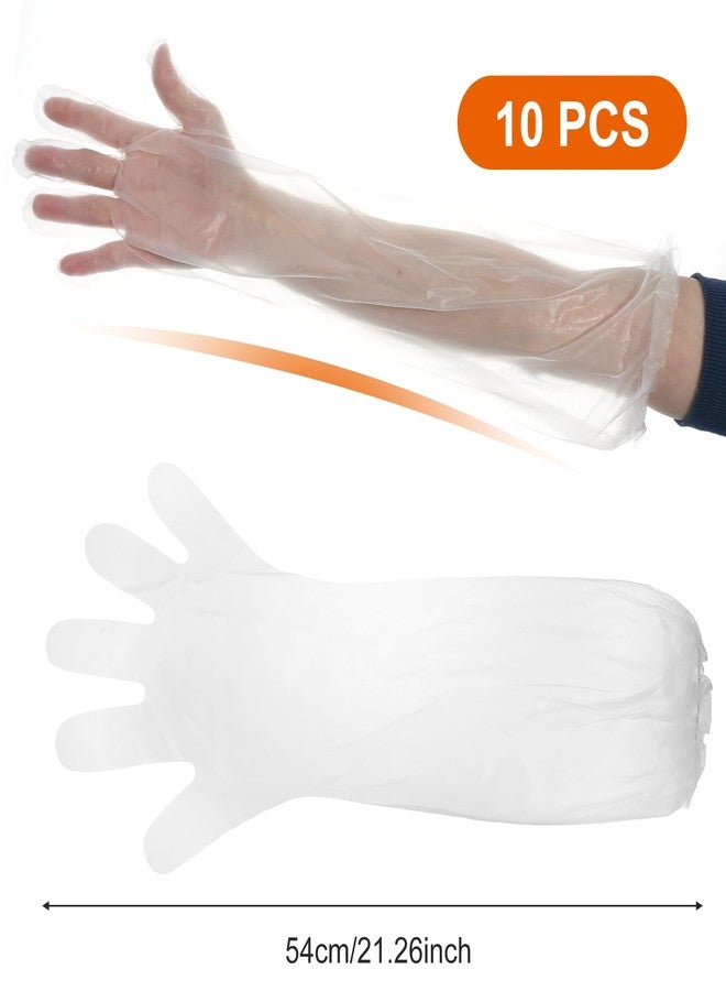 سيبا قفازات تنظيف سيبا للاستخدام مرة واحدة بأكمام طويلة، 10 قطع، مصنوعة من مادة البولي إيثيلين المقاوم للماء، أكمام واقية للذراعين، مناسبة للمطبخ وغسل الأطباق وتنظيف المنزل والبستنة، طول الكوع 17.72 بوصة، لون أبيض، أكمام طويلة جدًا - Image 2